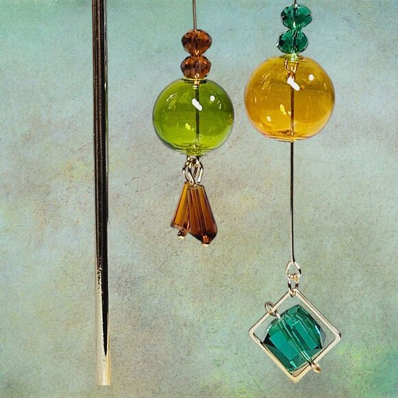 Original Blown Bubble Glass Dangle Earrings Women Fashion Goldtone Earth Tones - Picture 5 of 12